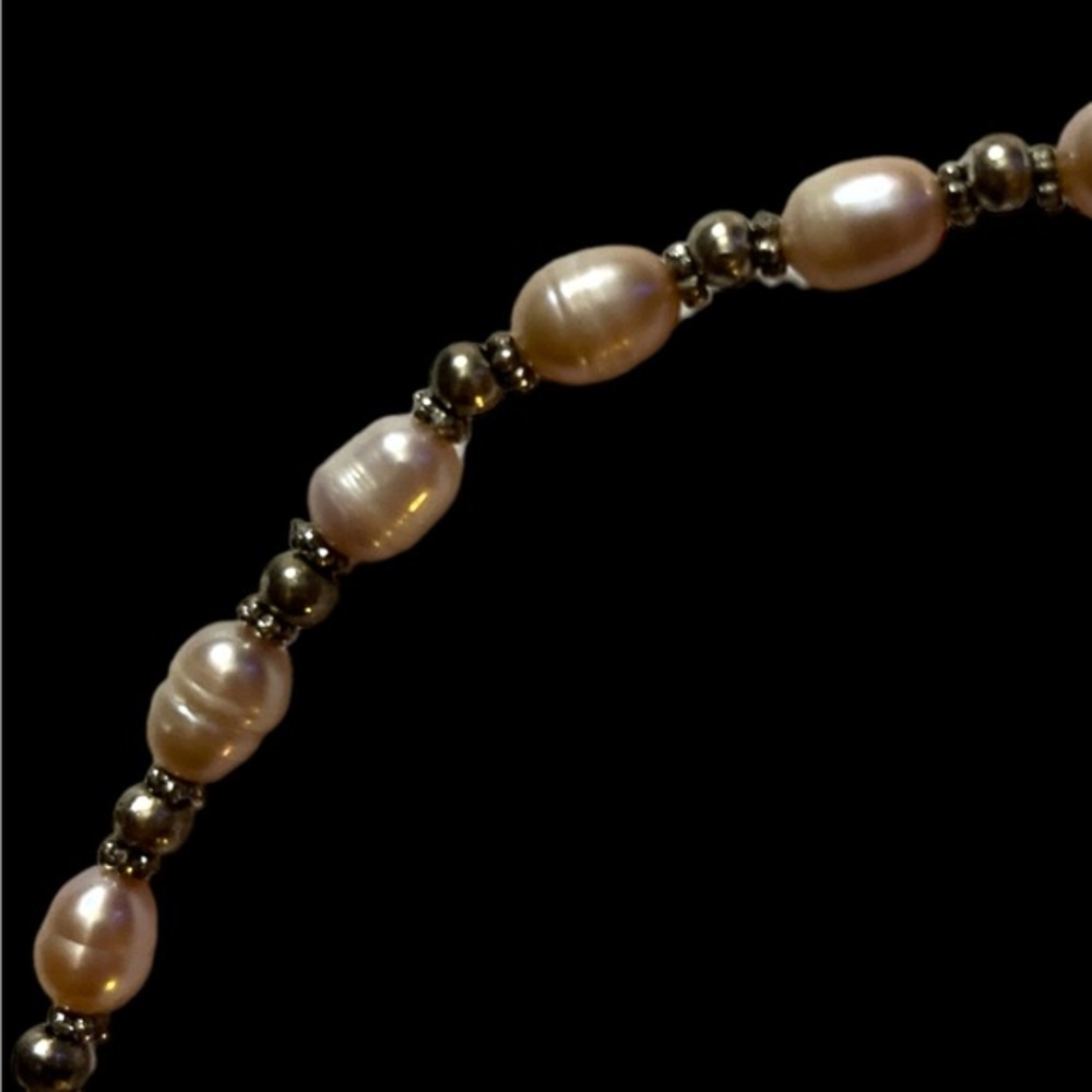 Beautiful Pink Freshwater Pearl Necklace with Silver Spacer Beads
